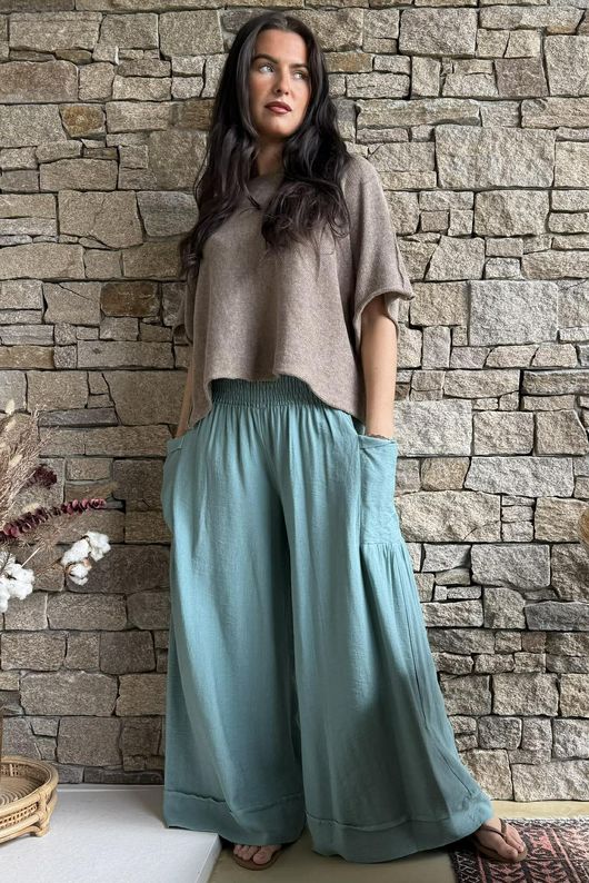 Basso Shirring Sailor Palazzo Pant Sage